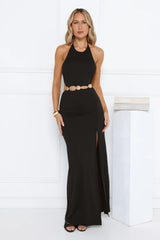 Island Reservation Halter Maxi Dress Black