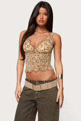 Araura Velvet Floral Sheer Top
